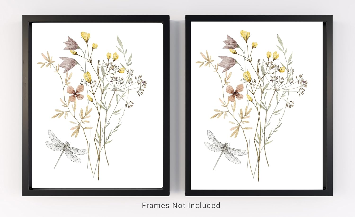 Rustic Flower Wall Art, Vintage Botanical Prints, Floral Nature Watercolor of Wildflowers and Butterflies in Neutral Colors. Country Farmhouse and Cottage Decor for Bedroom. Unframed 11X14 set of 2.
