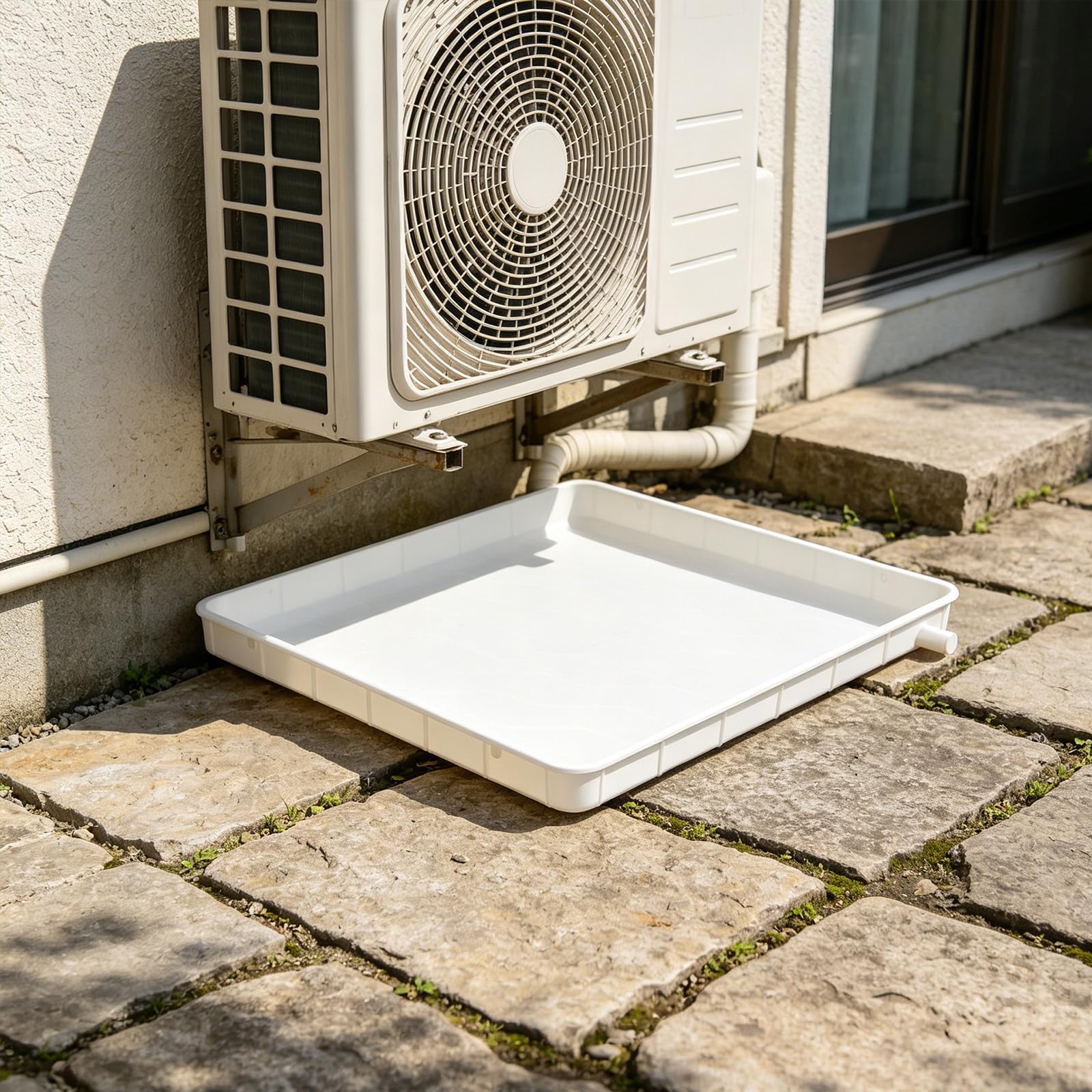 NUOBESTY Bac de Récupération Eau pour Climatiseur Plastique avec Évacuation Latérale Carrée Plateau Anti-goutte et Facile à Installer