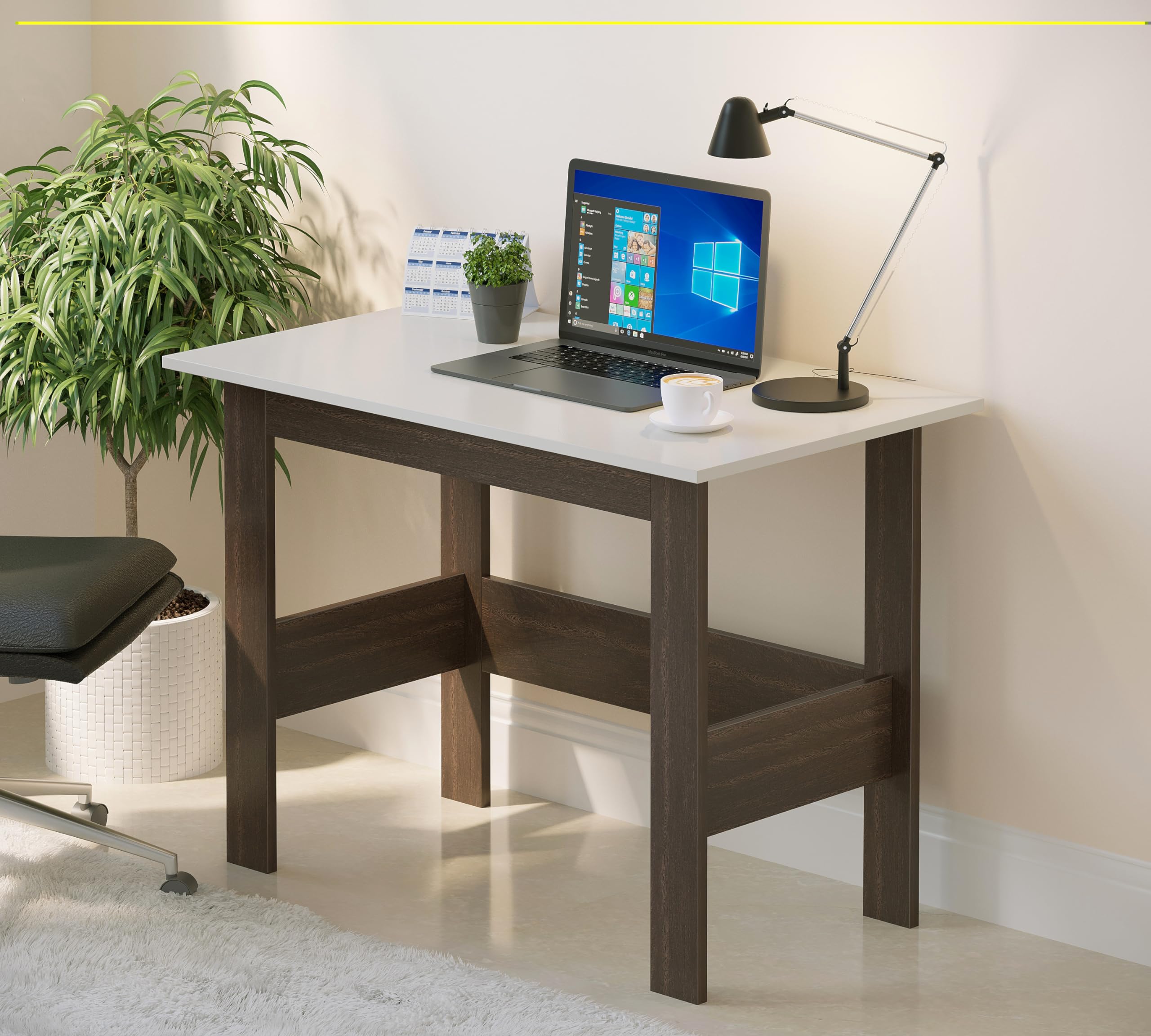 BLUEWUD Efflino Engineered Wood Study And Computer Laptop Table For Home Or Office, Wfh Desk, With Storage For Books And Decor Display For Adults Kids Students - Standard (Wenge & White)