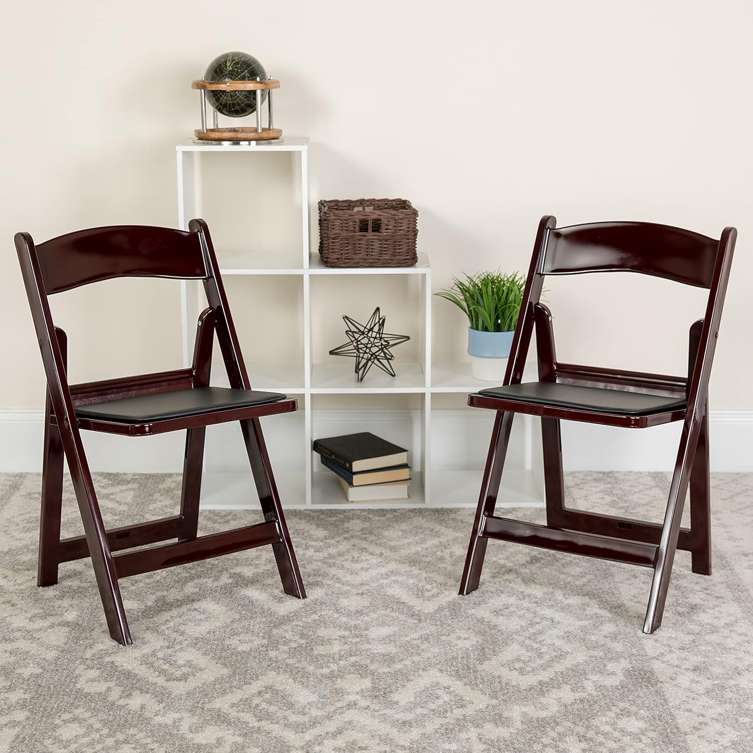 EMMA + OLIVER Folding Chair - Red Mahogany Resin – 4 Pack 800LB Weight Capacity Comfortable Event Chair - Light Weight Folding Chair