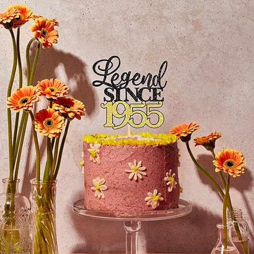 Miniatura 5 de Rsstarxi 1 paquete de decoración para tartas de leyenda desde 1953 con purpurina negra y dorada de setenta saludos a 70 cumpleaños, para hombres y