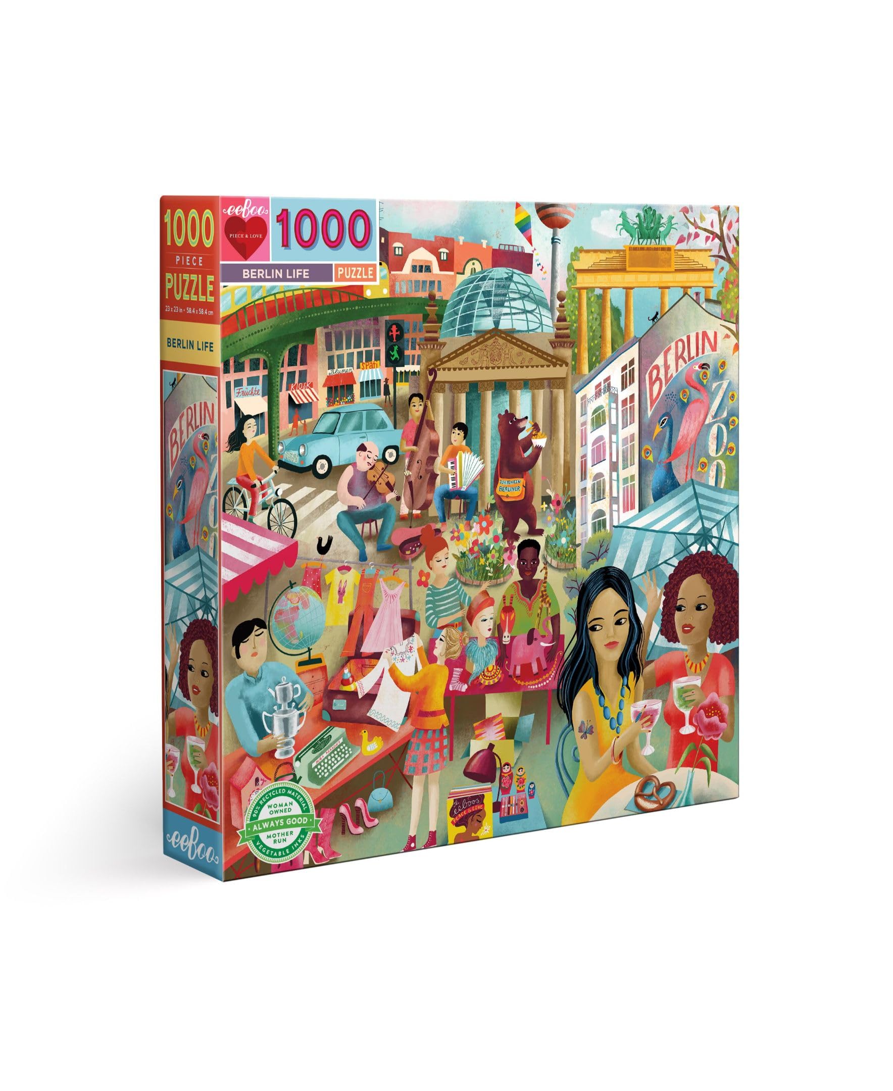eeBoo Life Jigsaw Puzzle 1000 Pieces Recycled Cardboard for Adults, Browse the City of Berlin, PZTBRL, Multi-Colour