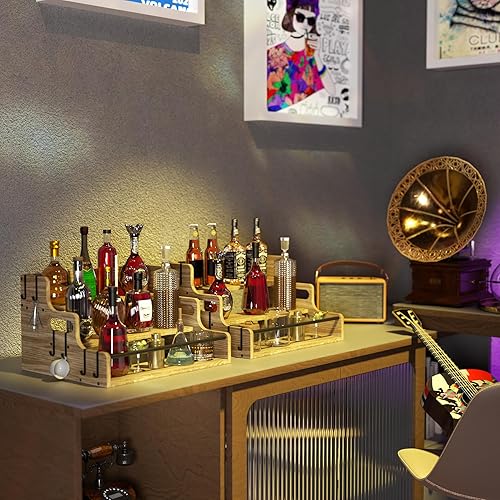 Miniatura 2 de Estante de exhibición de botellas de licor de 3 niveles, soporte de bar para whisky, licores, organizador de jarabe de café, estante de vino de