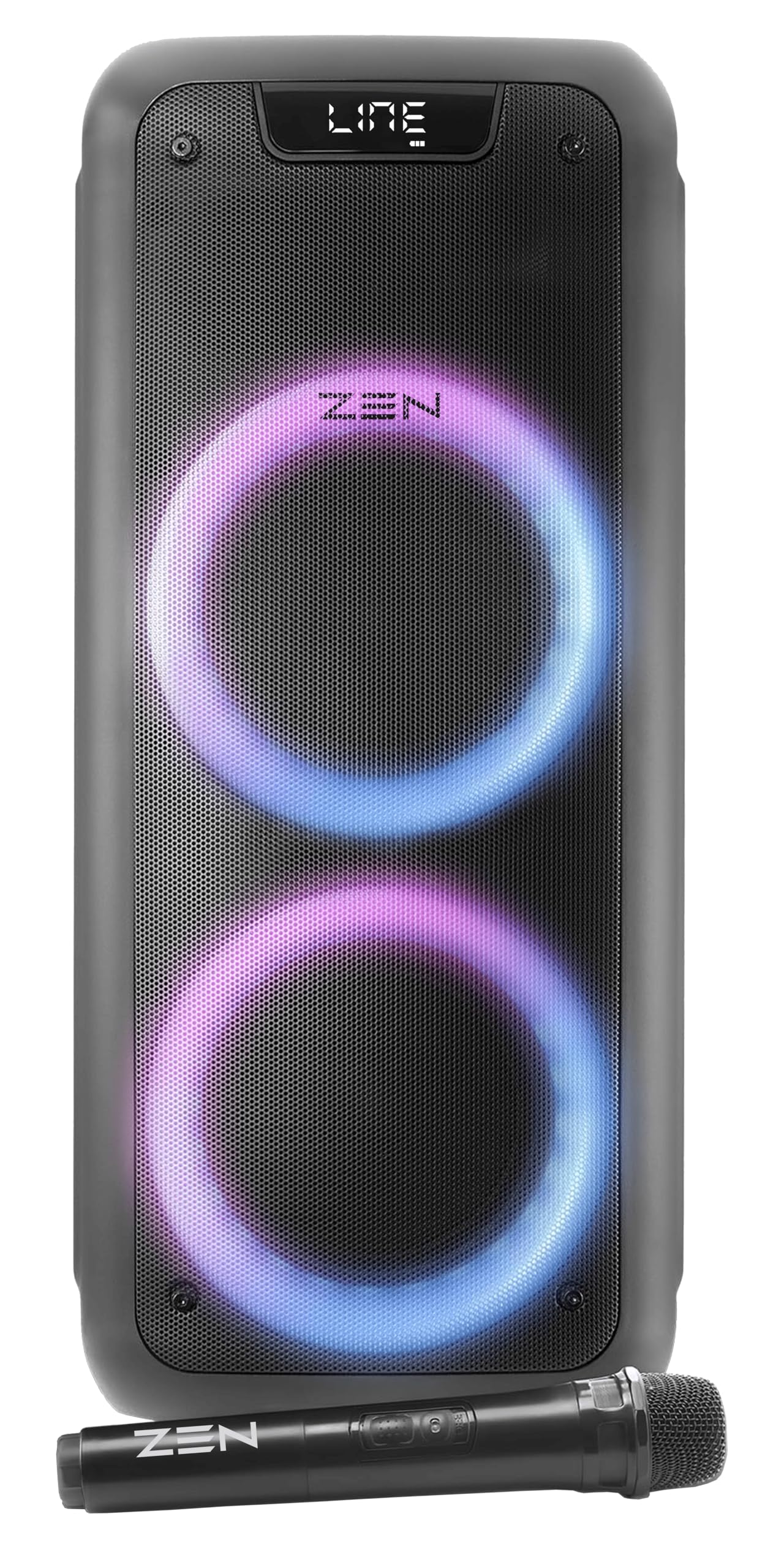 Altavoz portátil Bluetooth Zen Phoenix de 250W, 7H de batería, Luces LED RGB. Altavoz Grande con TWS, Aux in, USB, Entrada de micrófono, y micrófono inalámbrico, con Radio FM
