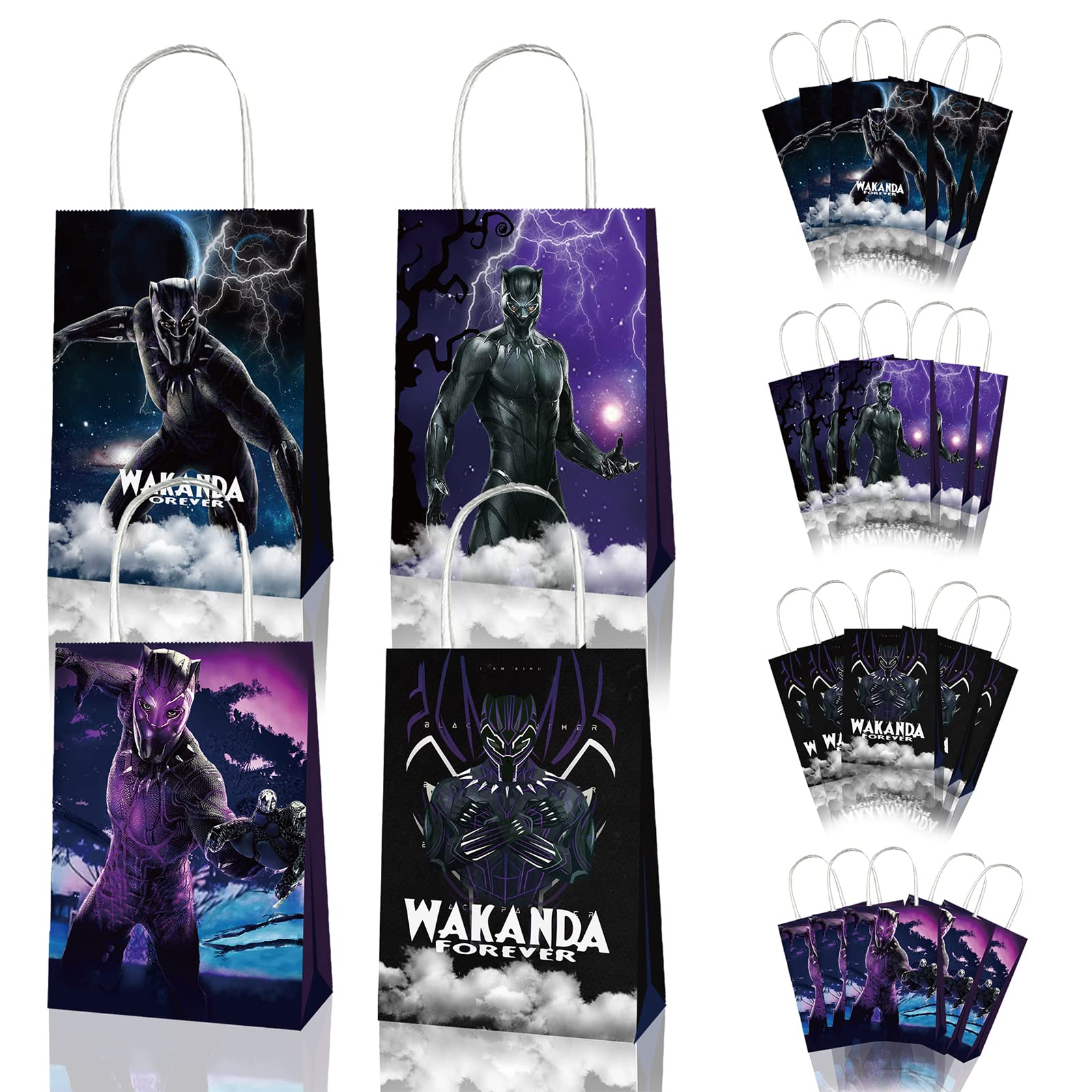 12Pcs Black Party Gift Bags, Black Birthday Party Supplies, Party Decorations, Candy Bags With 4 Styles, Characters Pattern Printed Paper Bags Party Favors for Boys and Girls