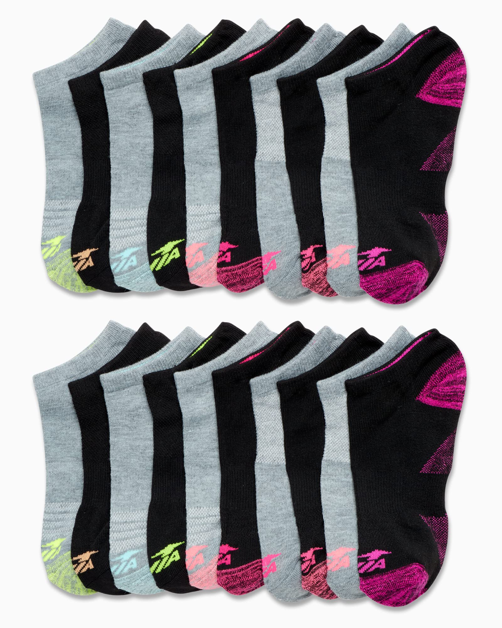 Avia Girls' Socks - 20 Pack Performance Cushion Low Cut Socks, Size Medium, Black/Grey
