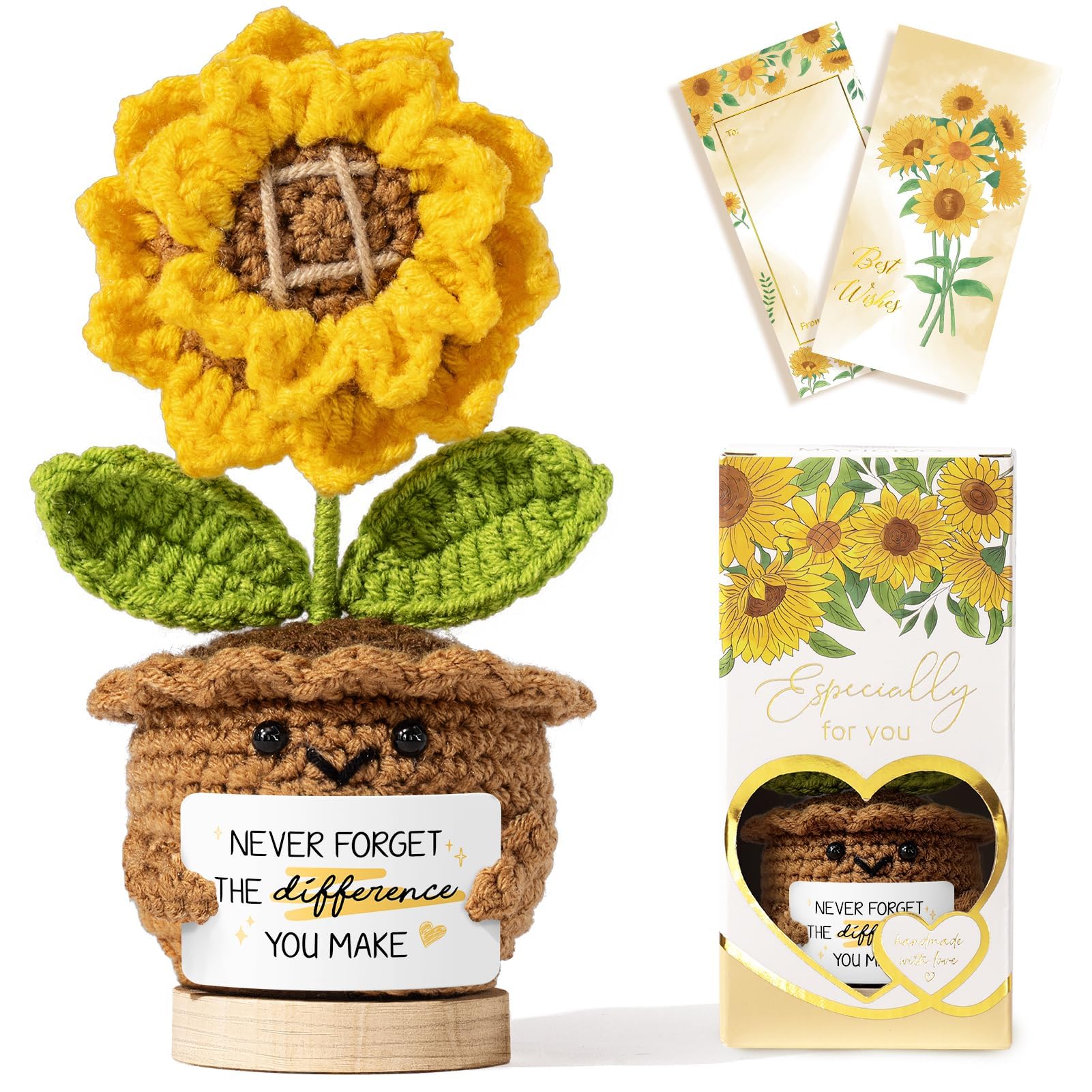 Thank You Gifts for Women Emotional Support Crochet Plush, Administrative Professional Day Gifts Easter Basket Handmade Positive Sunflower Crochet Employee Appreciation Gift for Women Teacher Coworker