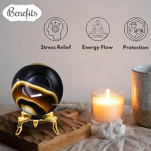 Vista 391 de Amazing Gemstone Black Tourmaline Crystal Ball with Stand - 2" Inches Crystal Sphere Meditation Balls for Witchcraft and Decorative Balls