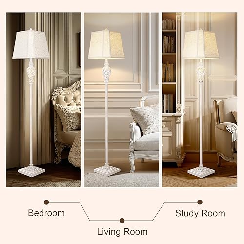 Miniatura 5 de Lámpara de pie para sala de estar, lámpara de pie vintage con luz nocturna, lámpara de 65 pulgadas de alto con pantalla de lino blanco, lámpara de