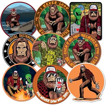 USA Sasquatch Bigfoot Funny Bumper Sticker Decal Bundle Pack for Cars, Cups, Laptops, Coolers, Tumblers 2" Very Small