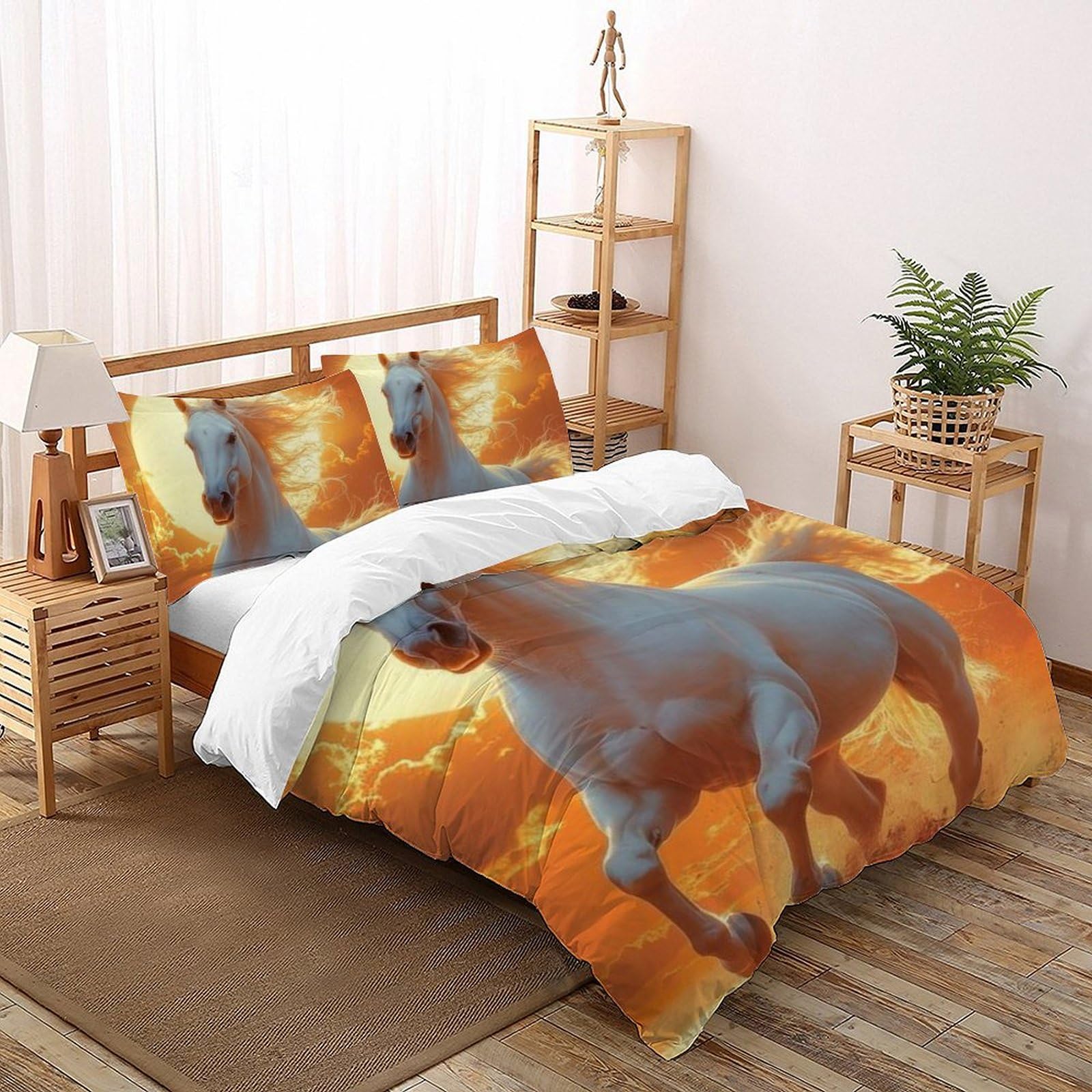 Housse de couette double 200x200cm cheval microfibre 3D
