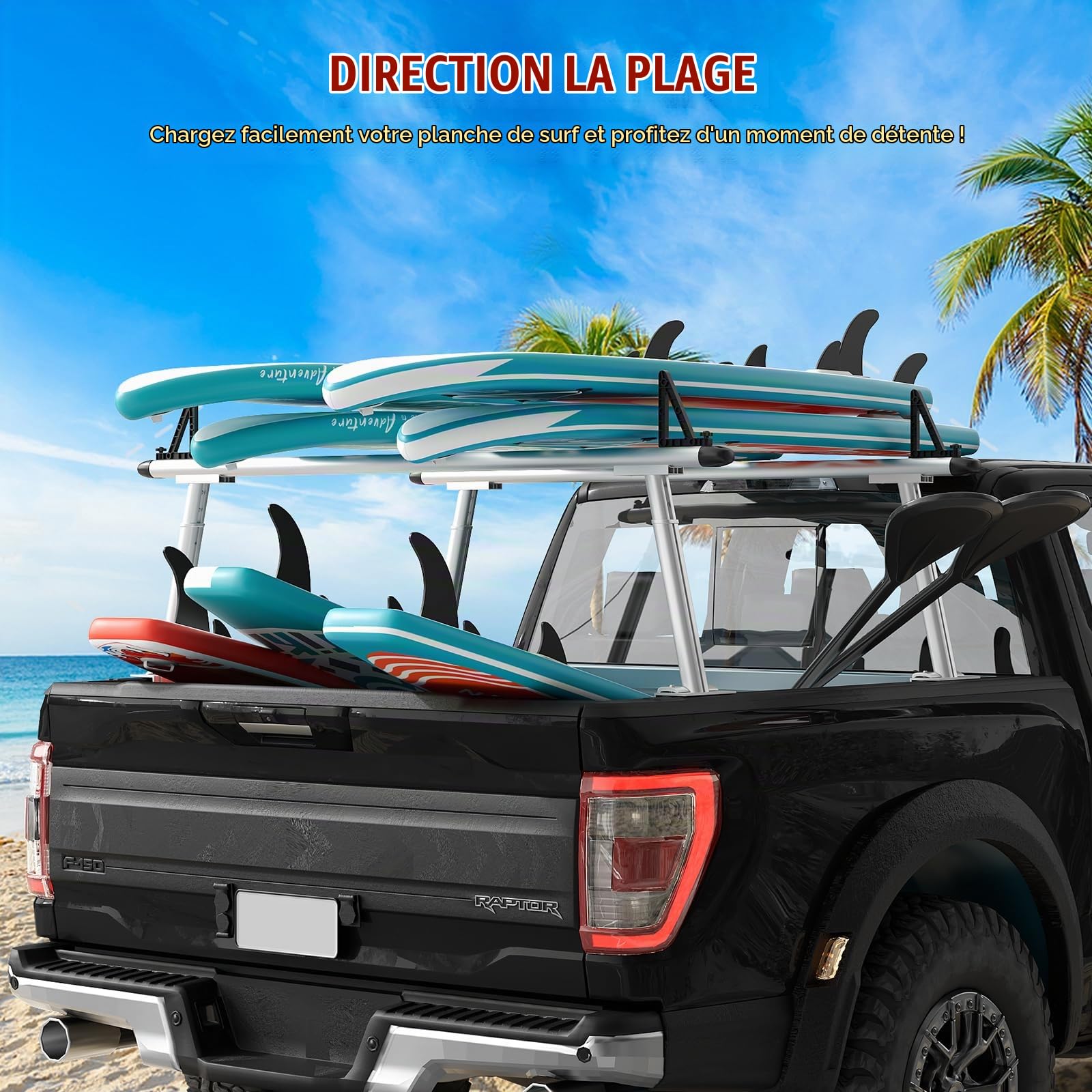 Garvee Barres de Toit pour Pick-up, Réglables 90-180,3cm, Capacité 363 kg