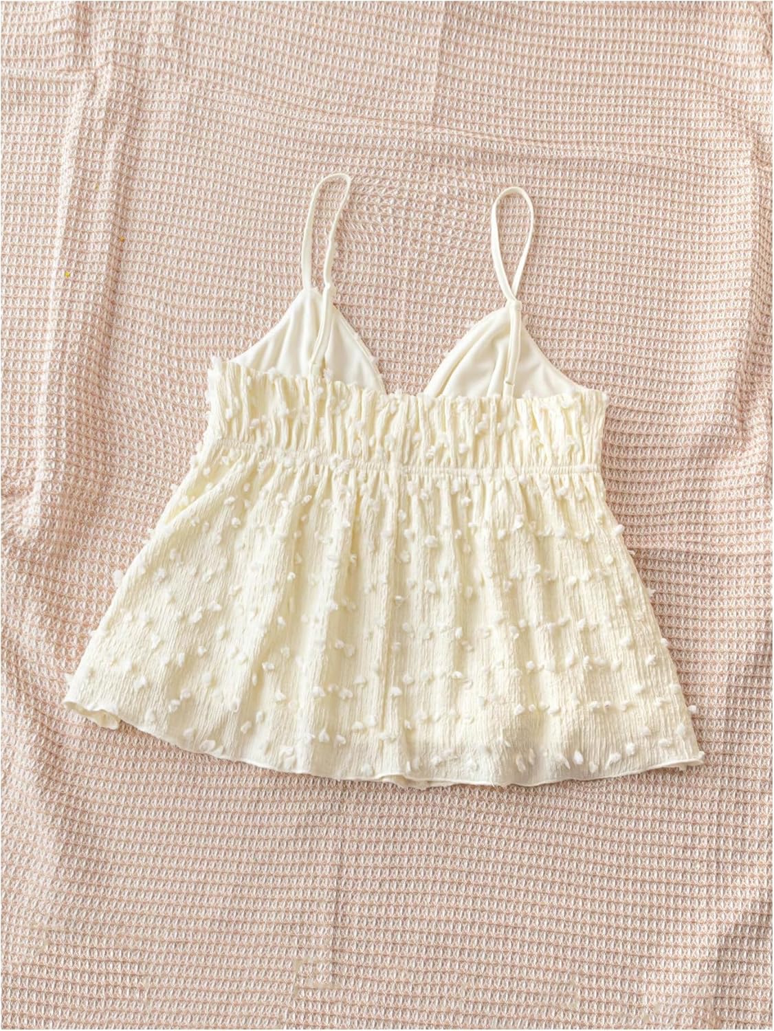 MakeMeChic Women's V Neck Spaghetti Strap Camisole Sleeveless Ruffle Hem Y2K Tank Tops - Image 2