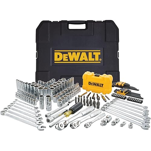 DEWALT Mechanic Tool Set with Case, Socket Set Metric and Standard Full, 1/4" & 3/8" Drive, Hex Keys and Specialty Tools, 108-Piece (DWMT73801)