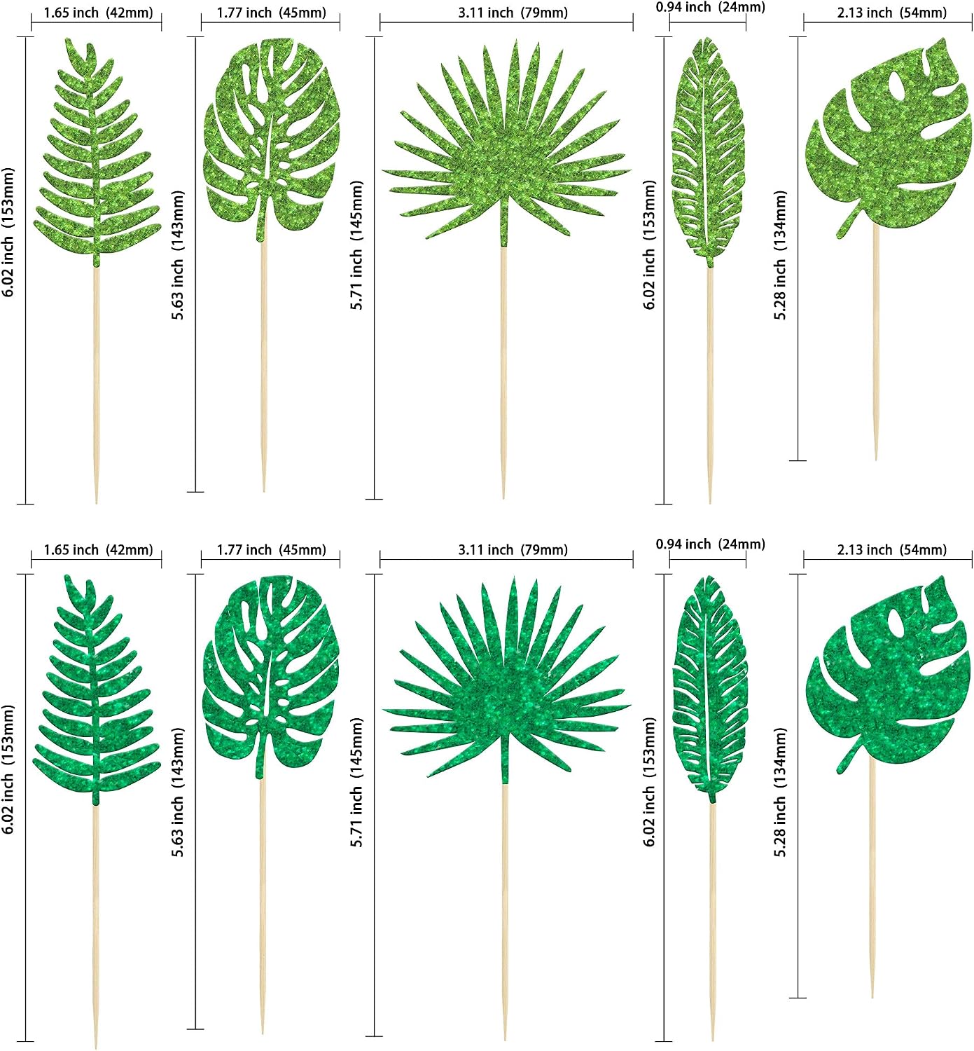 Gyufise 30 Pack Tropical Palm Leaves Cupcake Toppers Green Glitter Tropical Cake Decorations Hawaii Luau Cupcake Picks for Plant Leaf Summer Tropical Theme Birthday Party Cake Decorations Supplies …