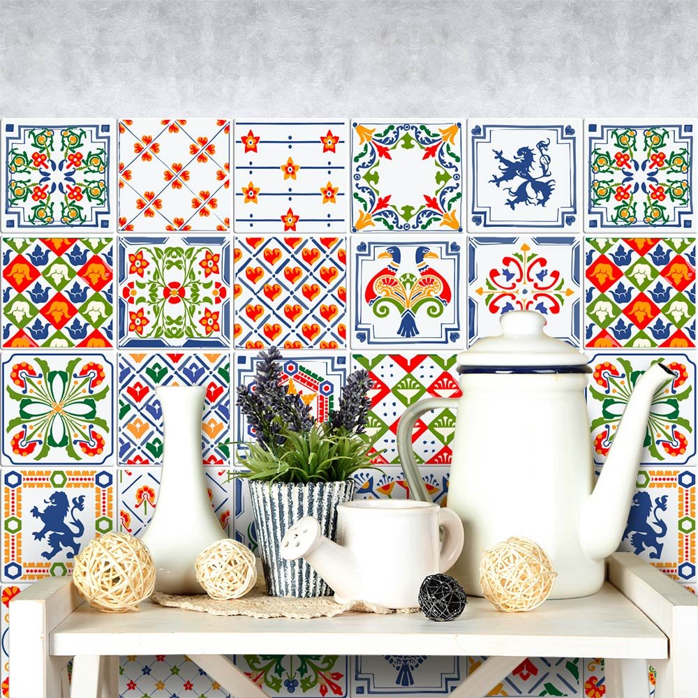 RE-COVERTILES - Adesivi Piastrelle Cucina Bagno Mattonelle Adesive In PVC Impermeabili Antigraffio Stickers Decorazione Parete Cementine Peel And Stick - Modello 54 Pz 10x10 Cm PS00195 Made In Italy