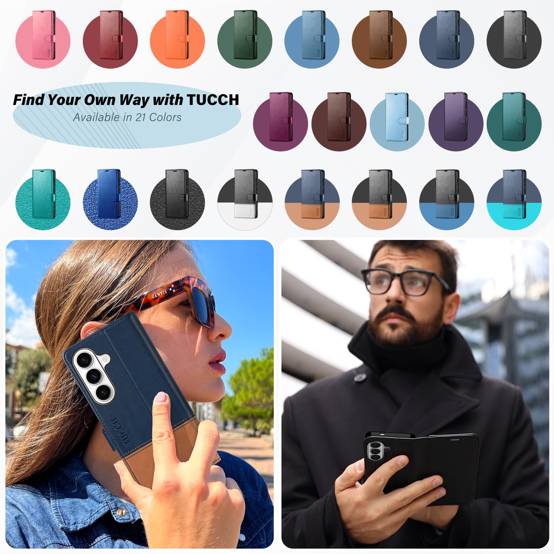 TUCCH Custodia per Galaxy S26 5G, Cover Portafoglio Magnetico Blocco RFID Slot Porta Carte Pelle Sintetica TPU Supporto Cellulare Protezione Completa Cover per Galaxy S26 (6,3" 2026), Blu Brillante