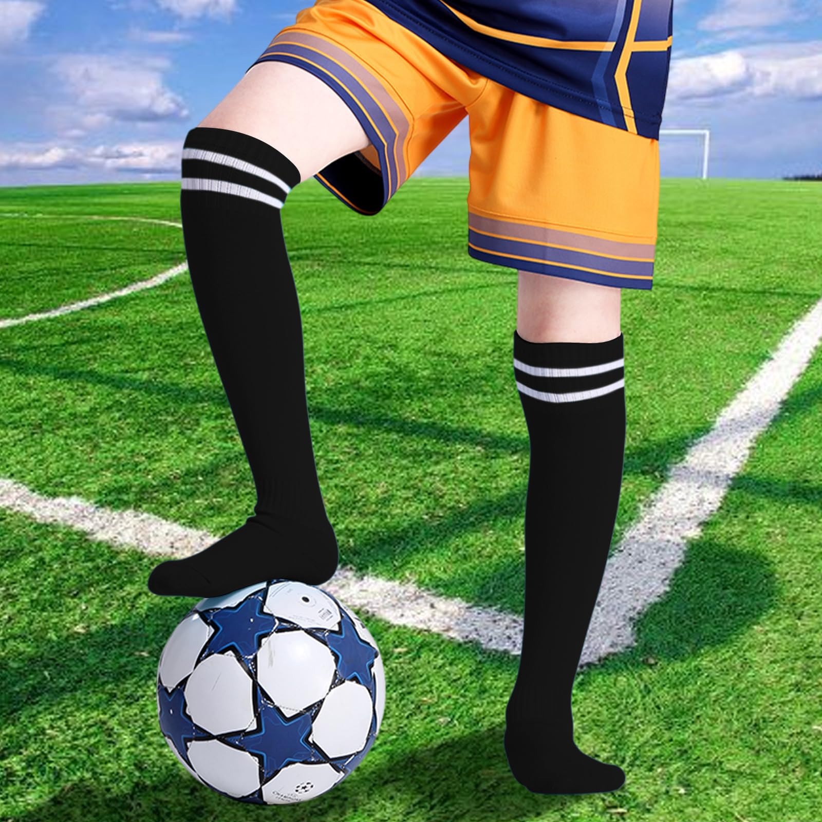 Chaussettes de Football Enfant Noires pour Garçons Filles 5-12 Ans