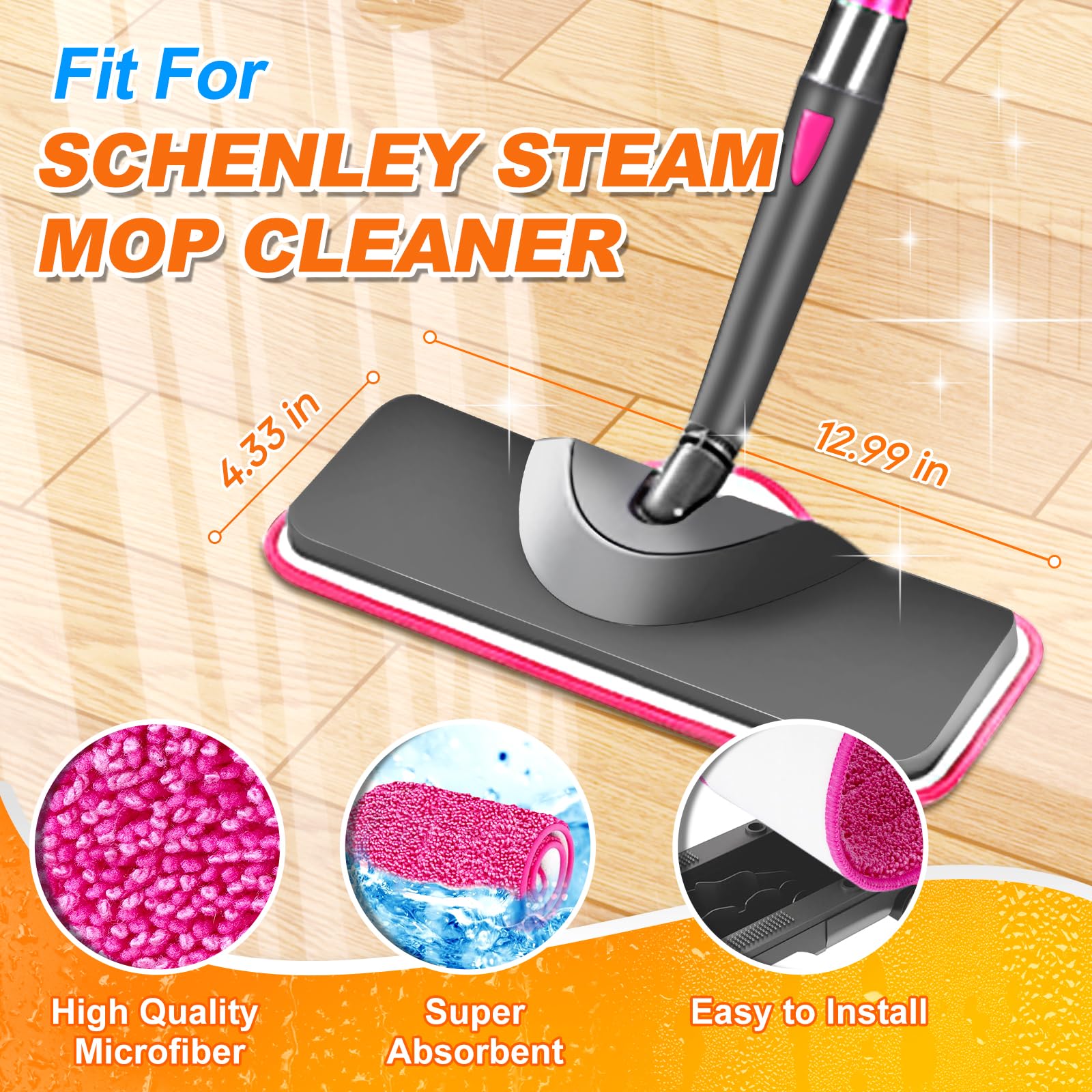 Almohadillas de mopa de vapor compatibles con el limpiador de mopa a vapor Schenley y el limpiador de vapor Dupray Neat, repuesto de almohadilla de microfibra para suelos multisuperficie,
