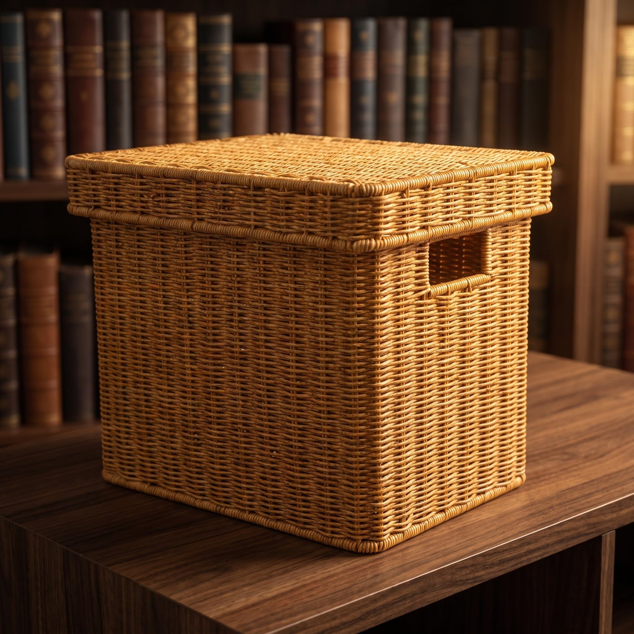 SECFOU Scatola Archivio Effetto Rattan Marrone in Plastica con Coperchio