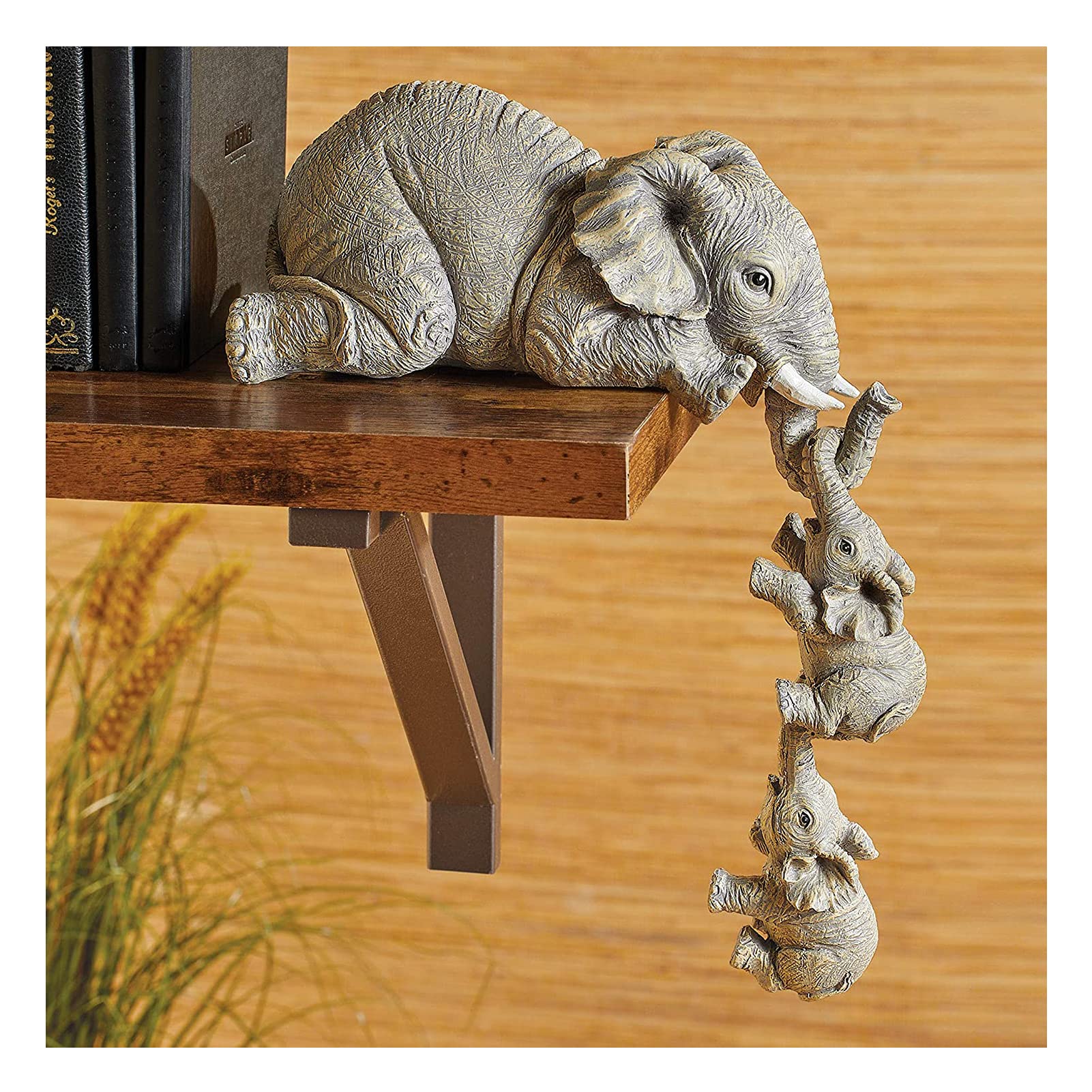 Meeyeet 3pcs/Set Elephant Sitter Hand-Painted Figurines, Mother and Two Babies Hanging Off The Edge of a Shelf or Table, Collectible Resin Figurines Ornaments