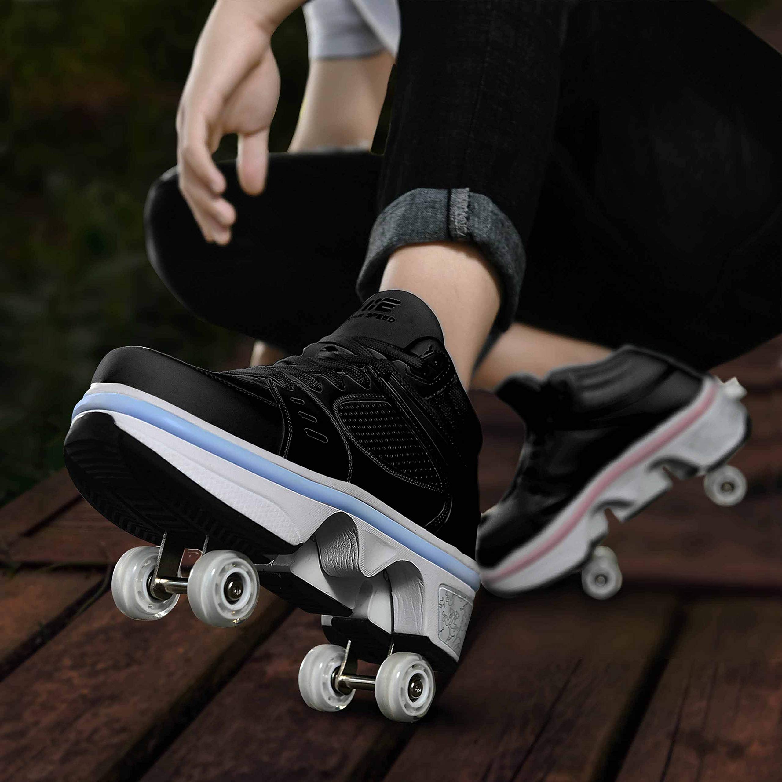 Double-Row Deform Wheel Automatic Walking Shoes Invisible Deformation Roller Skate 2 in 1 Removable Pulley Skates Skating Parkour