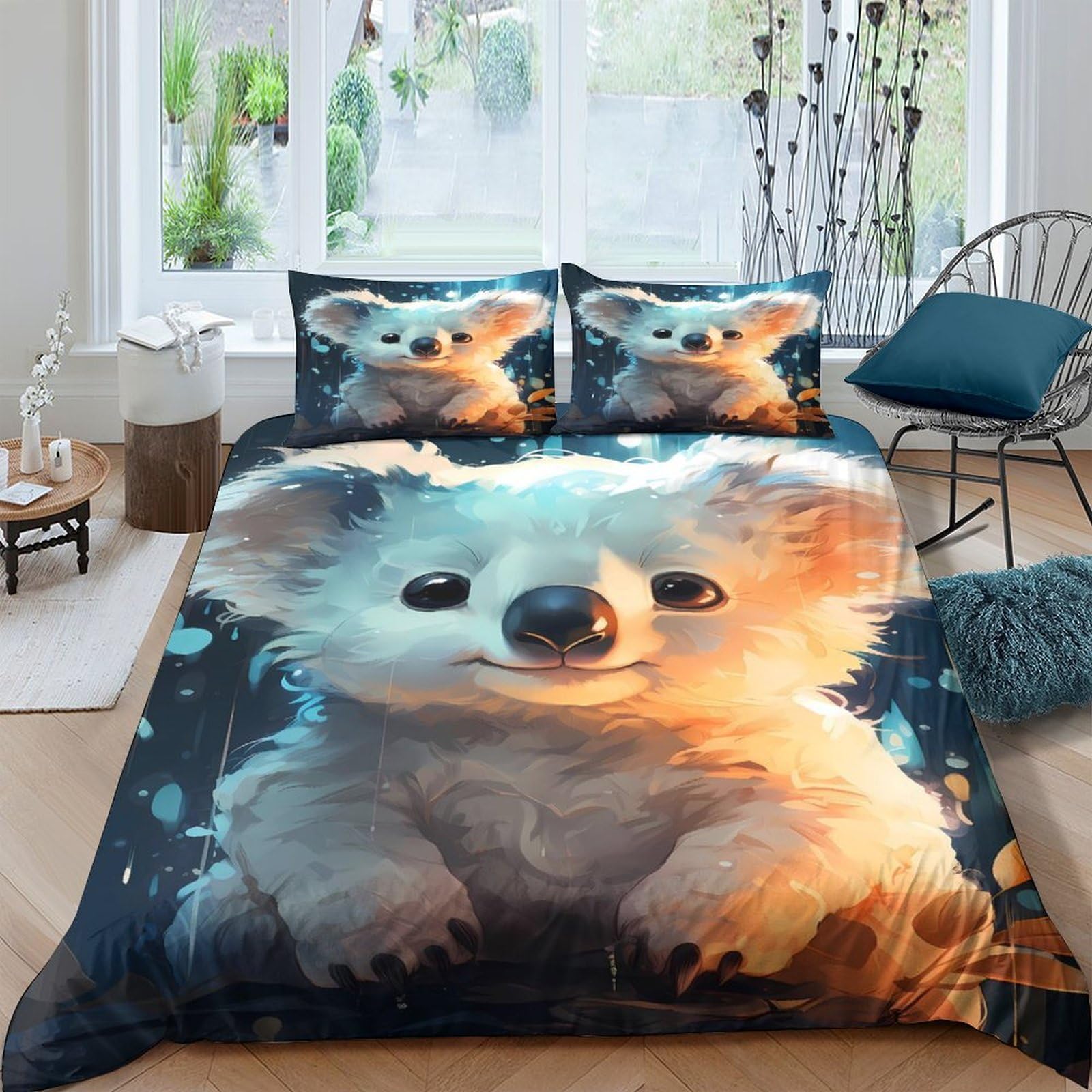 Ctjqhvkz Style-7 3D Printed Cute Koala Fitted Sheet Microfiber Soft Animal Pattern Bed Sheet Non-Slip Washable For Bedroom Guestroom Single（135X200cm）