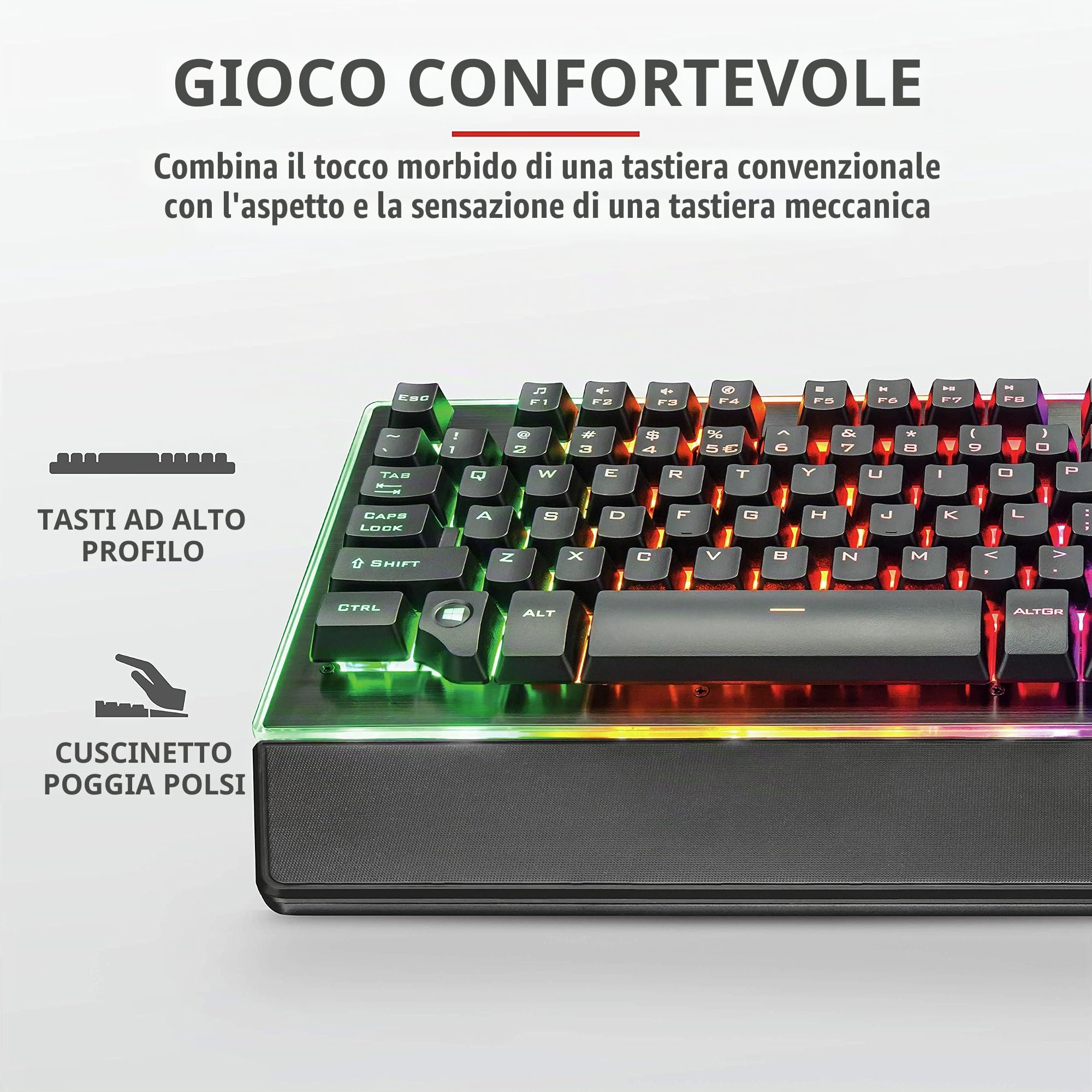 Trust Gaming Trust GXT 860 Thura Tastiera Gaming Semi-meccanica LED, Piastra Superiore in Metallo, Nero [Italia]
