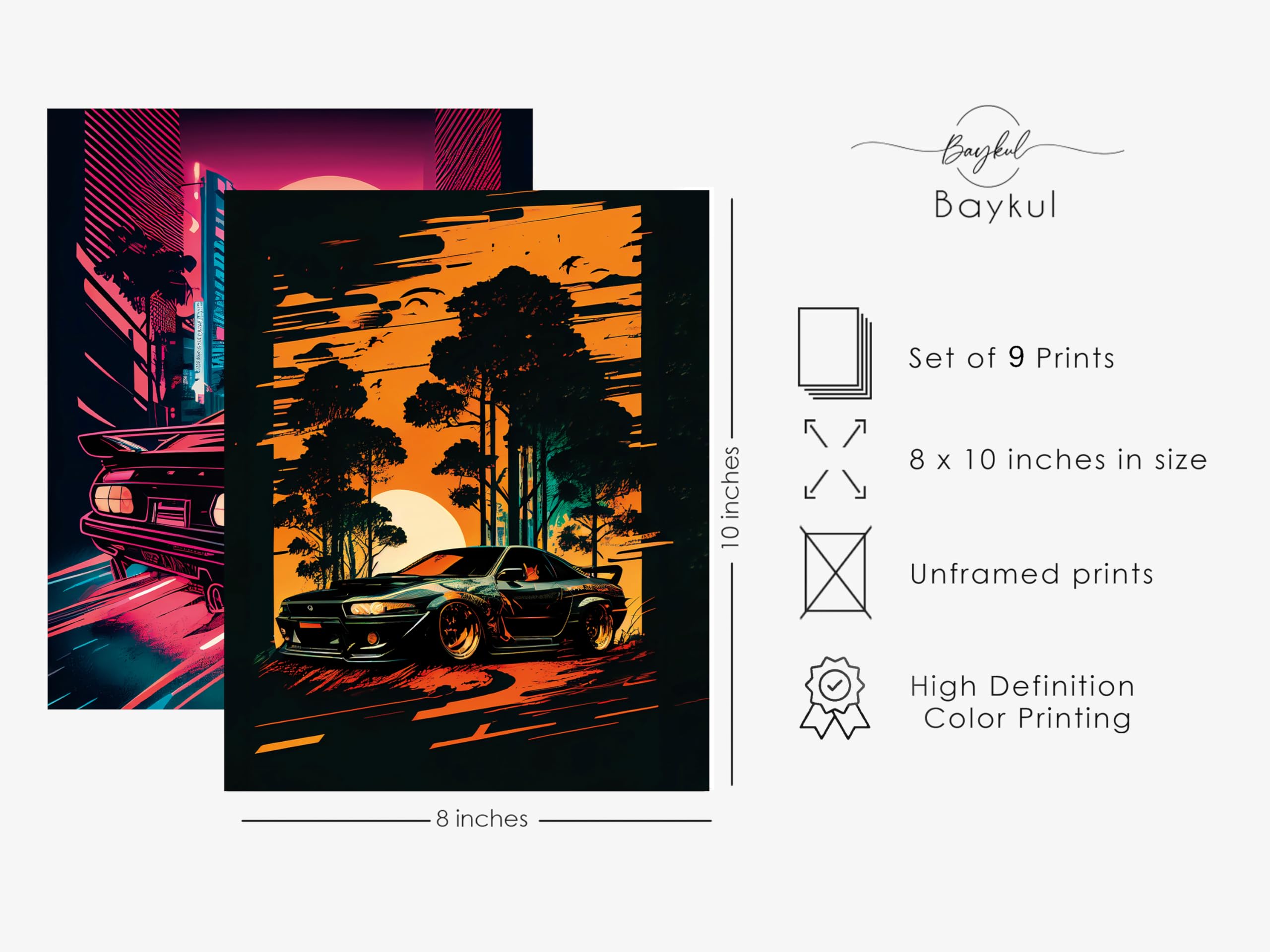 BAYKUL Japanese Car Wall Art Prints, Japan Sports Car Racing Art Posters (8"x10" Unframed), Street Car Canvas Art Painting for Living Room Boys Room Wall Decor, Set of 6 - Image 2