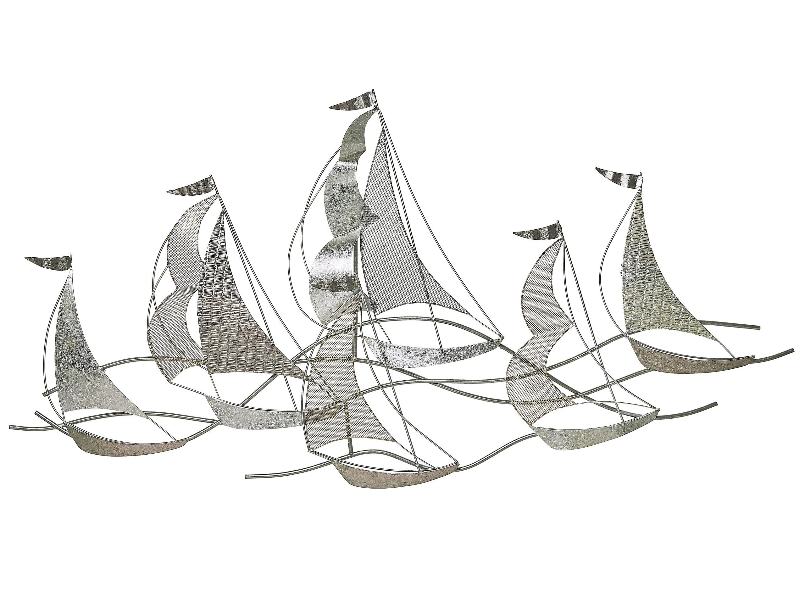 Beliani Silver Modern Decorative Wall Art Deco Accent Piece Boats Americium