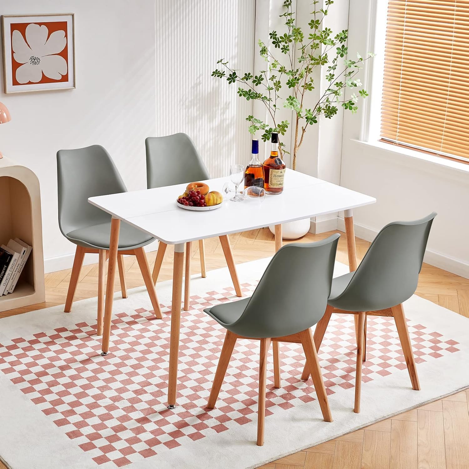 Prostokątny stół do jadalni 110 × 70 × 75 cm, biały, MDF stół kuchenny z nogami z drewna bukowego, solidny stół do jadalni dla 4-6 osób, łatwy w pielęgnacji, drewniany stół (tylko stół)