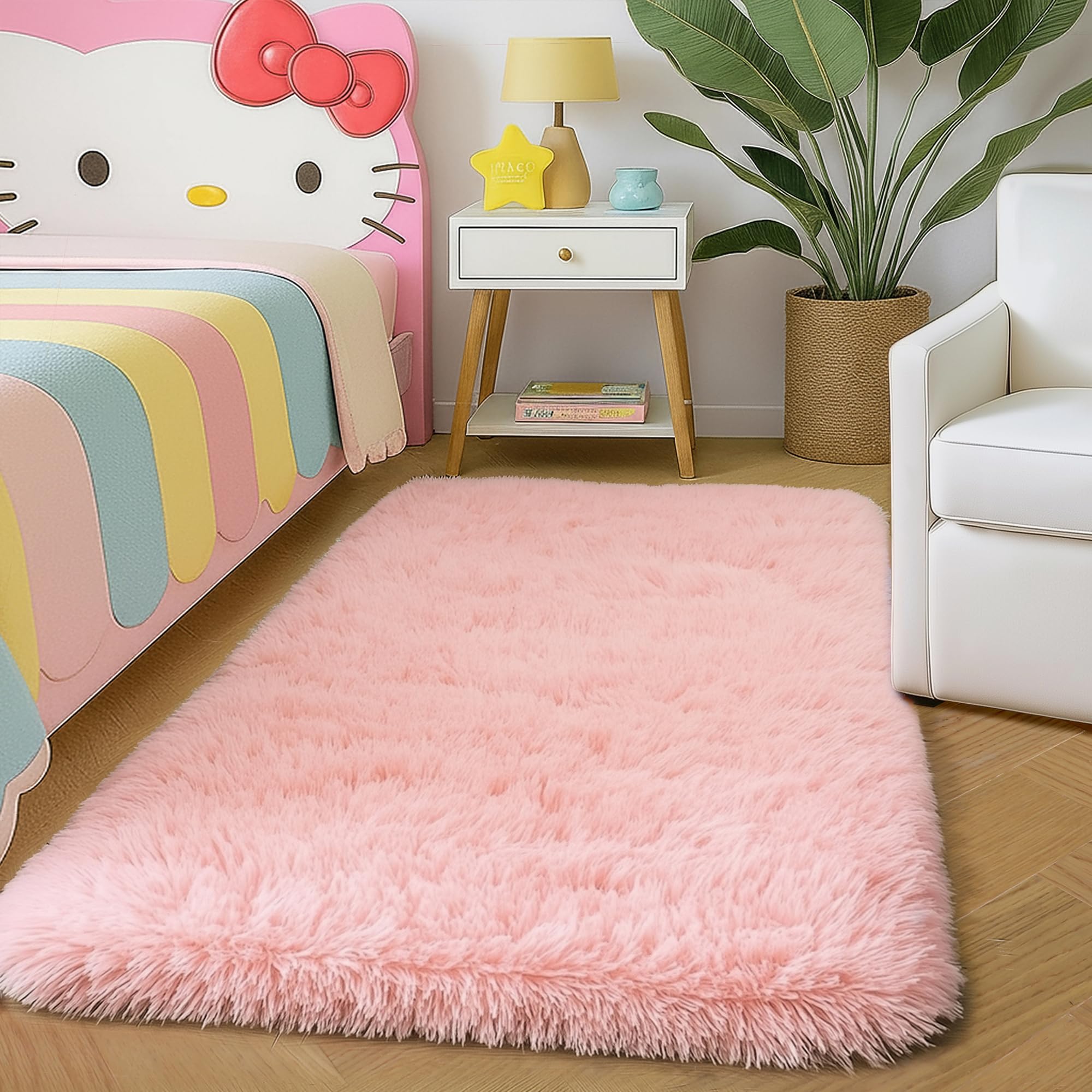 Amdrebio Pink 2x3 Mini Area Rugs for Girls Bedroom, Small Cute Fluffy Shaggy Soft Rug for Kids Room Decor, Shag Fuzzy Throw Floor Carpet for Door