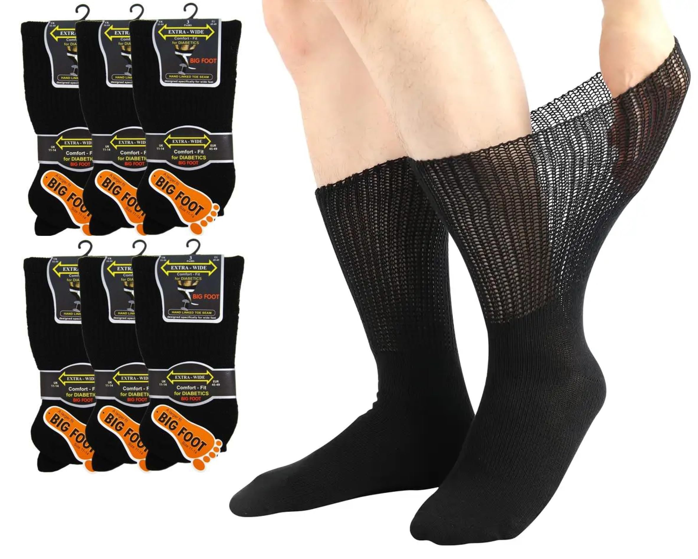 OnlyBee 6 Pairs of Mens Big Foot Extra Wide Diabetics Non Elastic Socks Size 11-14