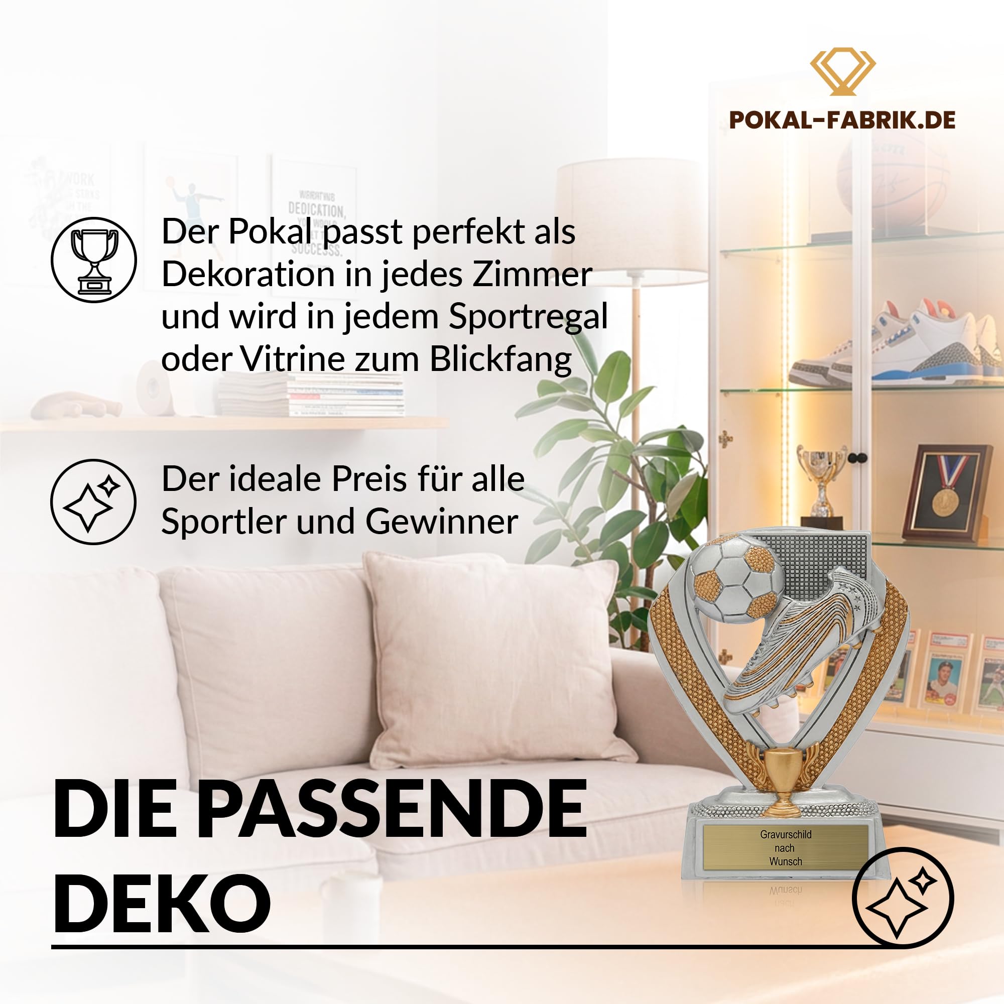 Pokal-Fabrik - Pokal mit Gravur Wunschtext - Fussballpokal Schuh mit Ball 10 cm – personalisierte Geschenk-Trophäe für Fußball WM & Sport Events - Wanderpokal/Kindergeburtstag