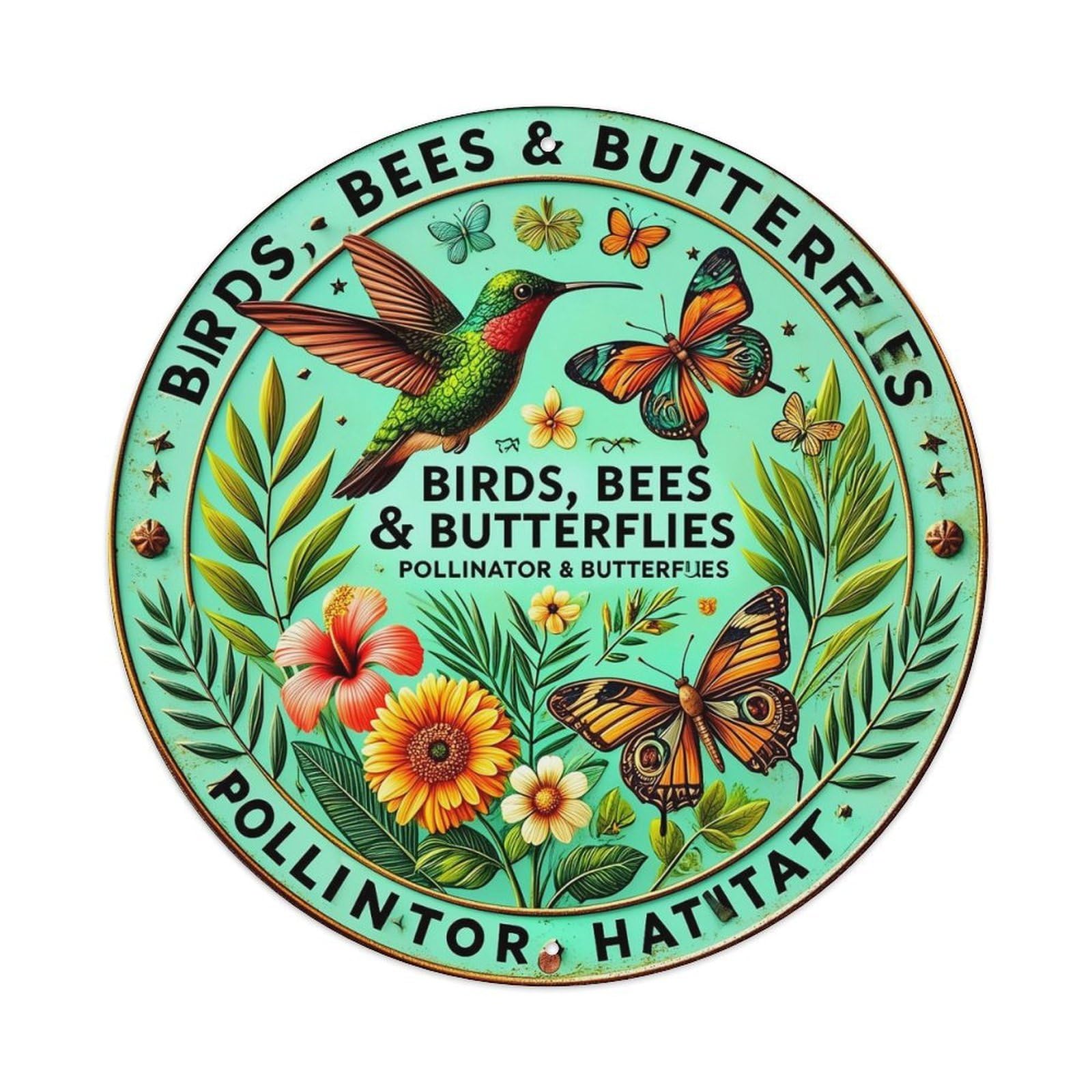 Birds Bees Butterflies Flowers Leaves Metal Tin Sign Plaque