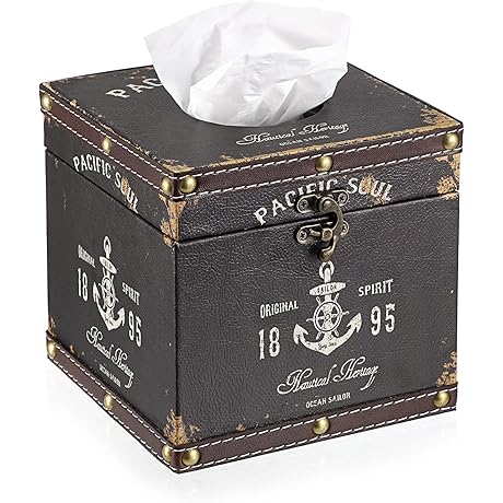 Sumnacon Retro Wood Square Tissue Box Cover - Embellish Your Space with Vintage Charm
