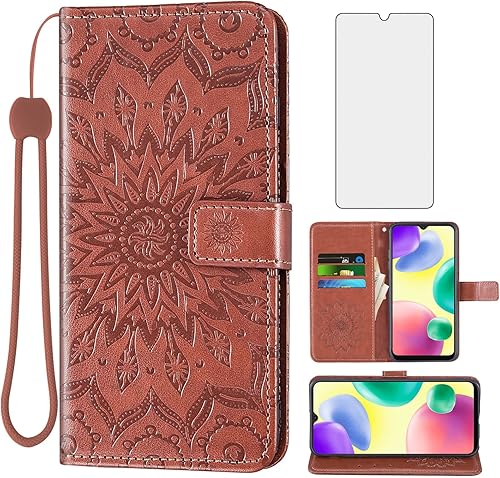 Asuwish Funda de teléfono para Xiaomi Redmi 10A9C Wallet Cases con protector de pantalla de vidrio templado, funda delgada con tapa abatible,