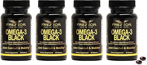 FREZZOR Omega 3 Negro para el cuidado y comodidad de las articulaciones cápsulas de aceite de mejillón de labios verdes de Nueva Zelanda 53 veces