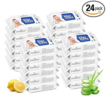 EVELANCE Soft Cleansing Baby Wet Wipes (Pack of 24) 72 Wipes Each, Daily Use Wipe Enriched with Glycerine, Aloe Vera, Lemon, 98% Water, For New Born Babies and Kids