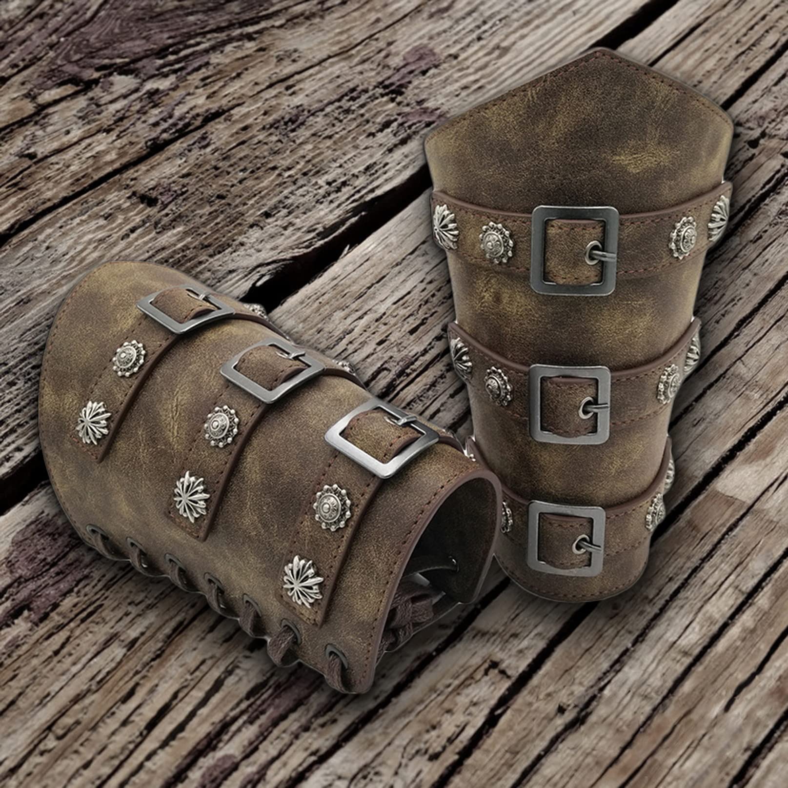 COSFAN Brassards Rétro Armure Médiévale Brassard Pour Le Tir Chasse Médiévale Renaissance Pu Brassard En Cuir Viking Punk Gothique Bras Gardes Gauntlet Brassards Armure De Chevalier Réglable