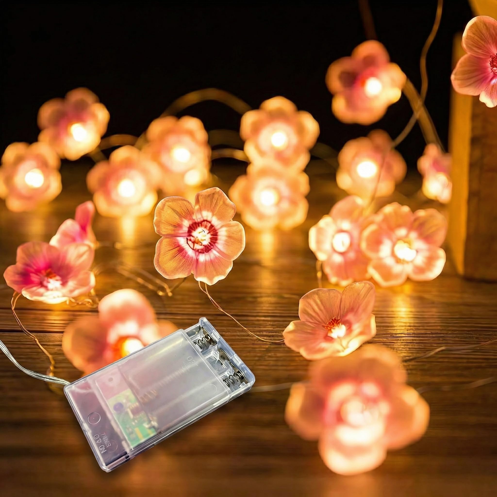 LED Lichterkette Blumen,3M 30LED Lichterketten Batterie mit Timer,Kirschblüten Deko Lichterkette Frühling Deko für Innen, Garten Bäume,Terrasse
