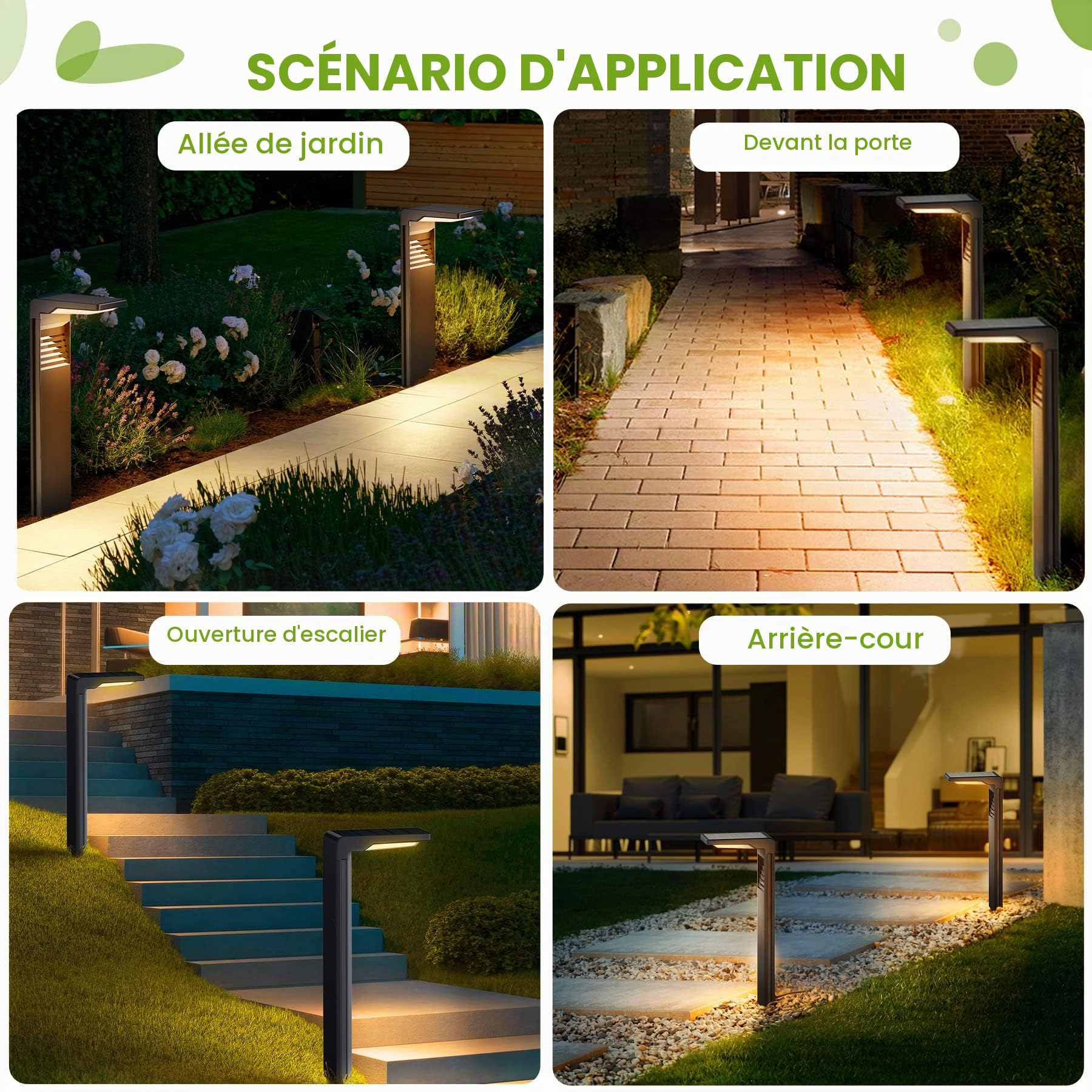 LED Outdoor Solar Light, 2 modes lumineux, chaud chemin d'éclairage solaire blanc ip64 imperméable à l'eau pour l'extérieur, arrière - Cour, jardin, pelouse éclairage 6pcs