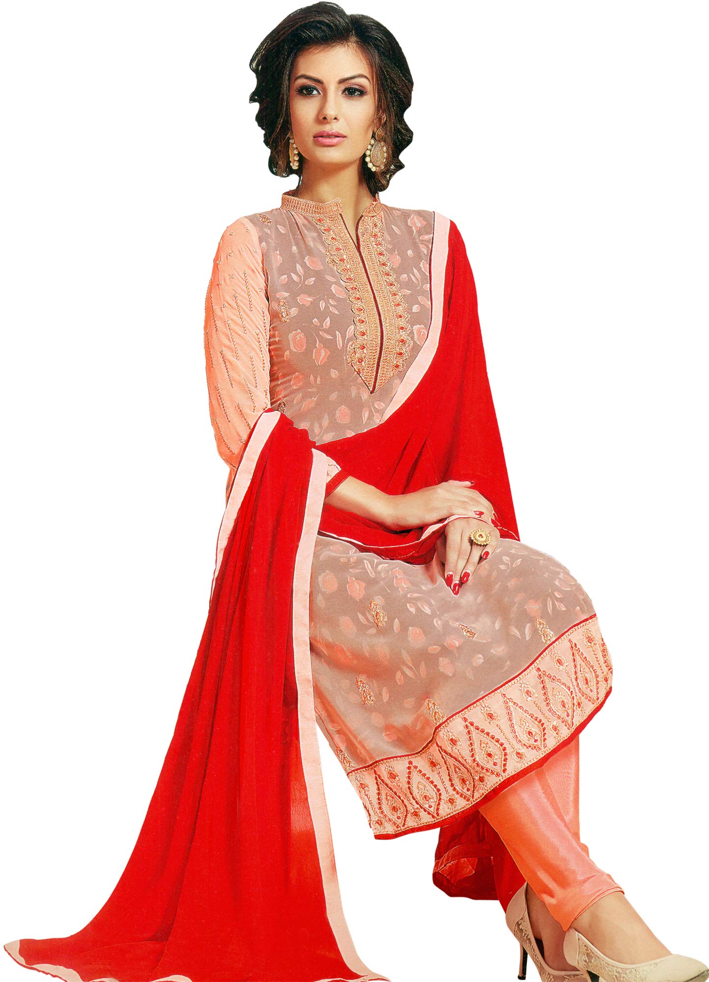 Exotic India Pale-Blush Long Choodidaar Kameez avec doublure florale Rose