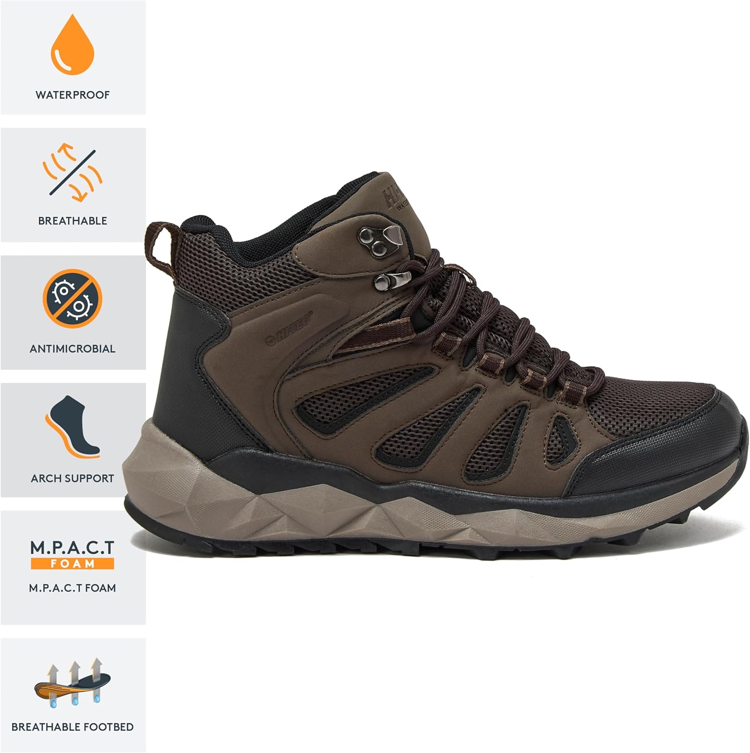 HI-TEC Valley Geo Mid Waterproof Hiking Boots for Men, Lightweight Breathable Outdoor Trekking and Trail Sneakers, Sizes 7 to 15 - Image 2