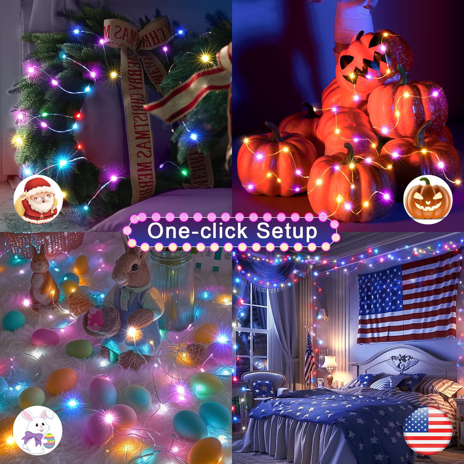 Guirlande lumineuse 200 LED avec télécommande, 196 modes, 24 couleurs changeantes, vitesse réglable, étanchéité IP65, pour arbre, fête, mariage, festival, décoration de chaises de chambre à coucher