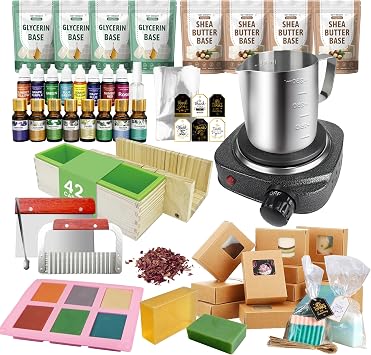 VUSIBA Deluxe Soap Making Supplies Kit for Adults, All-in-One Soap Kit for Begineers, DIY Natural Soap Making Kits with Hot Plate, 4.4 lbs Soap Base, Fragrance Oils, Dyes and Packing Supplies
