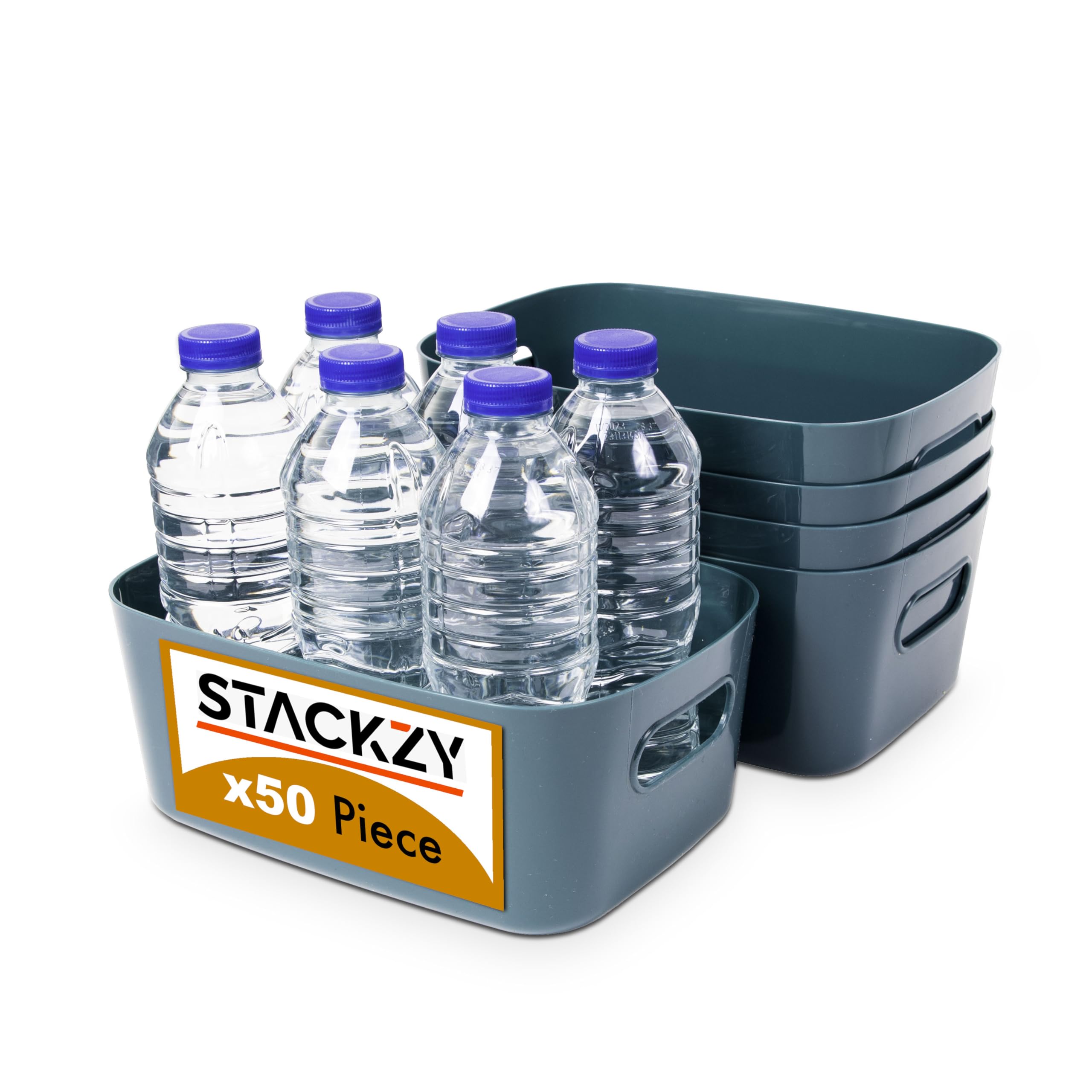 Under Sink Storage Boxes – Strong Storage Baskets with Handles – Home, Kitchen and Bathroom Organiser – Rectangular Multi Use Storage Boxes –– Stackable Pantry Basket – Blue, 50pcs – by Stackzy
