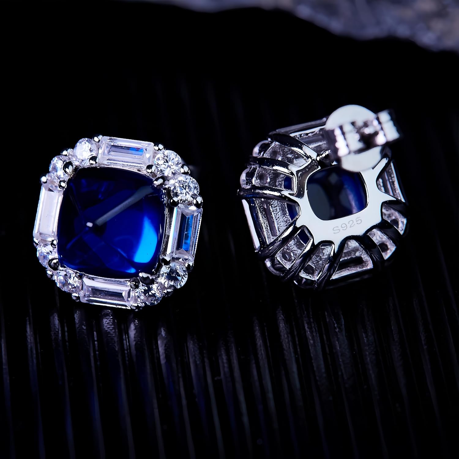 Lab Created Ruby/Sapphire/Emerald Stud Earrings - Hypoallergenic 18k White Gold Plated Halo Earrings, Sterling Silver Square Jewelry