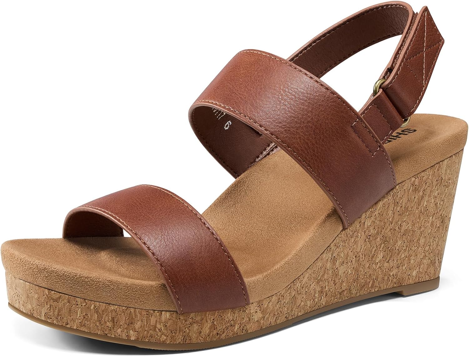 SHIBEVER Comfortable Wedge Sandals for Women: Arch Support Foam Cushioned Cork Platform Sandals Convenient Ankle Strap Casual Shoes for All Day Wear