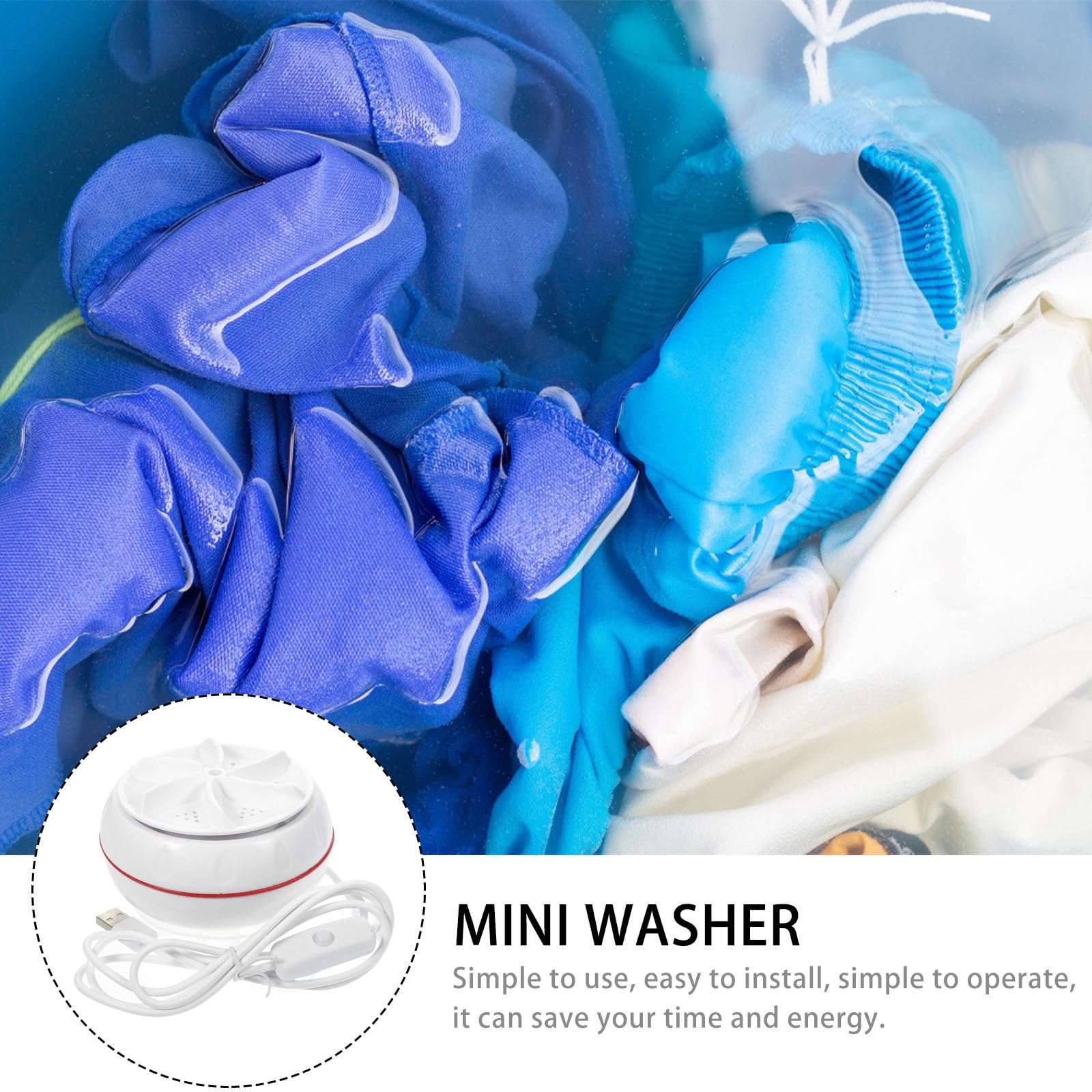 Mini y Viaje 30w Portátil USB Lavadora Dormitorio | Abs Blanco Efecto de Limpieza Profunda y Apagado Automático Temporizador Inteligente para T-shirts y Faldas